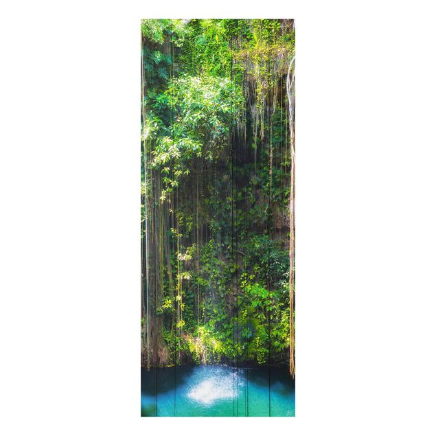 Glasbild - Hängende Wurzeln von Ik-Kil Cenote - Panorama Hoch