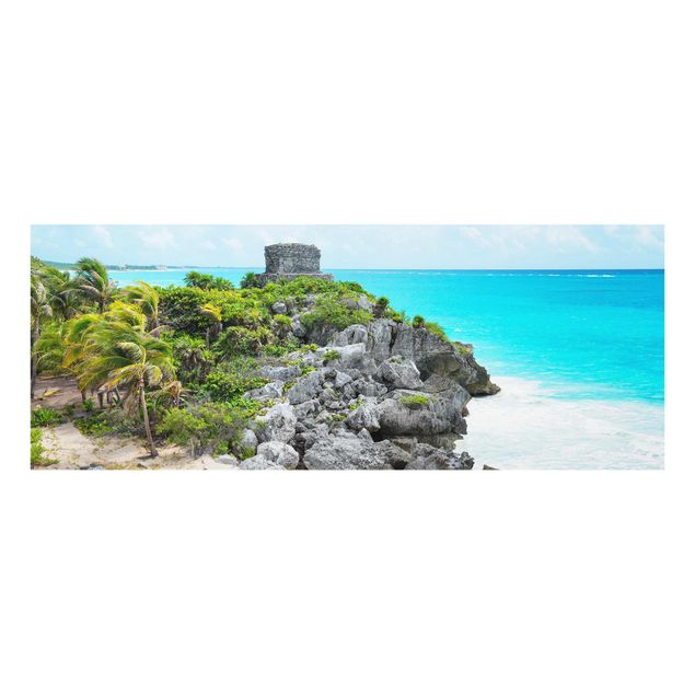 Glasbild - Karibikküste Tulum Ruinen - Panorama Quer