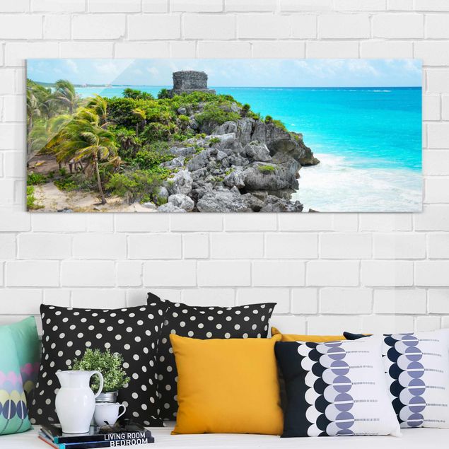Glasbild - Karibikküste Tulum Ruinen - Panorama Quer