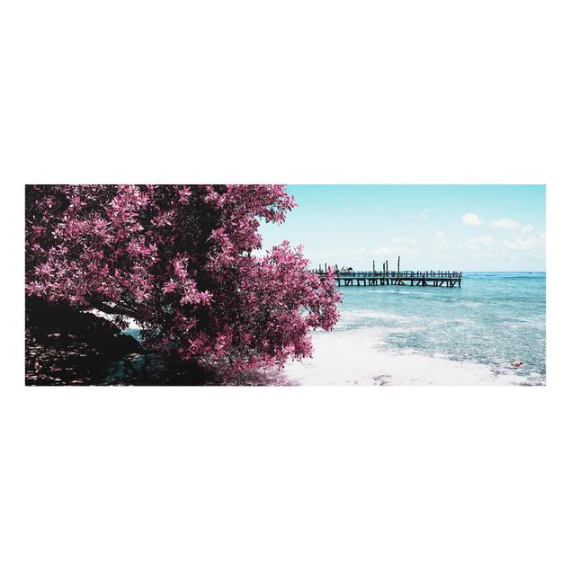 Glasbild - Paradies Strand Isla Mujeres - Panorama Quer