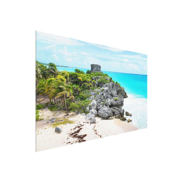 Glas Magnettafel Karibikküste Tulum Ruinen