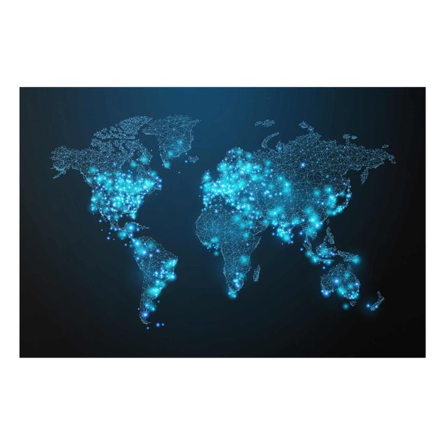 Glasbild - Connected World Weltkarte - Quer 3:2