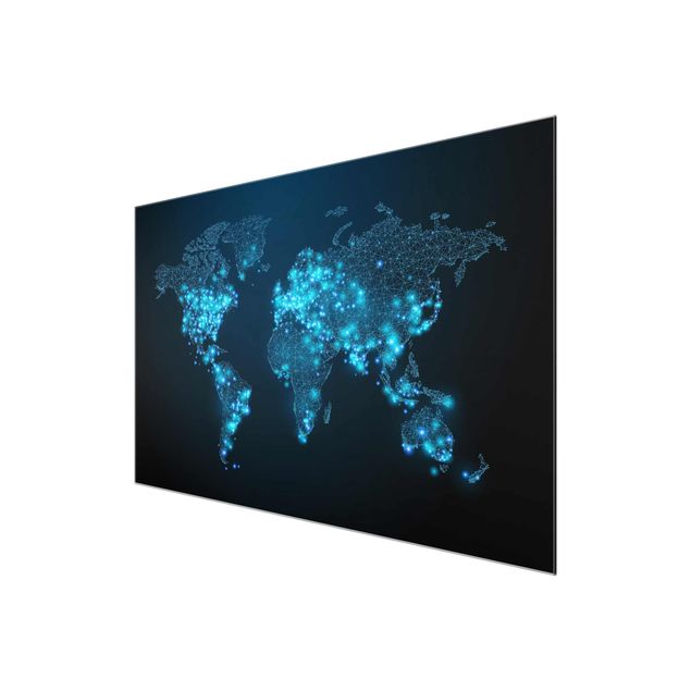 Glasbild - Connected World Weltkarte - Quer 3:2