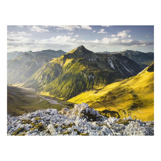 Glasbild - Berge und Tal der Lechtaler Alpen in Tirol - Quer 4:3