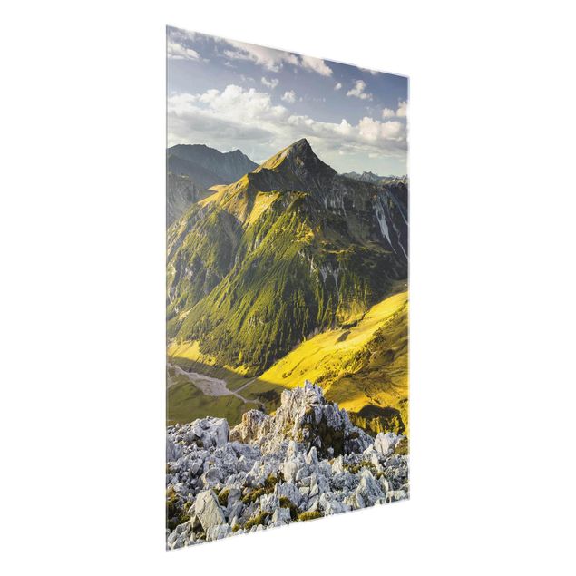 Glasbild - Berge und Tal der Lechtaler Alpen in Tirol - Hoch 3:4