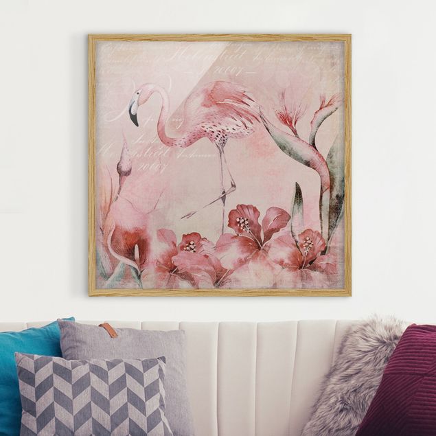Bild mit Rahmen - Shabby Chic Collage - Flamingo - Quadrat 1:1