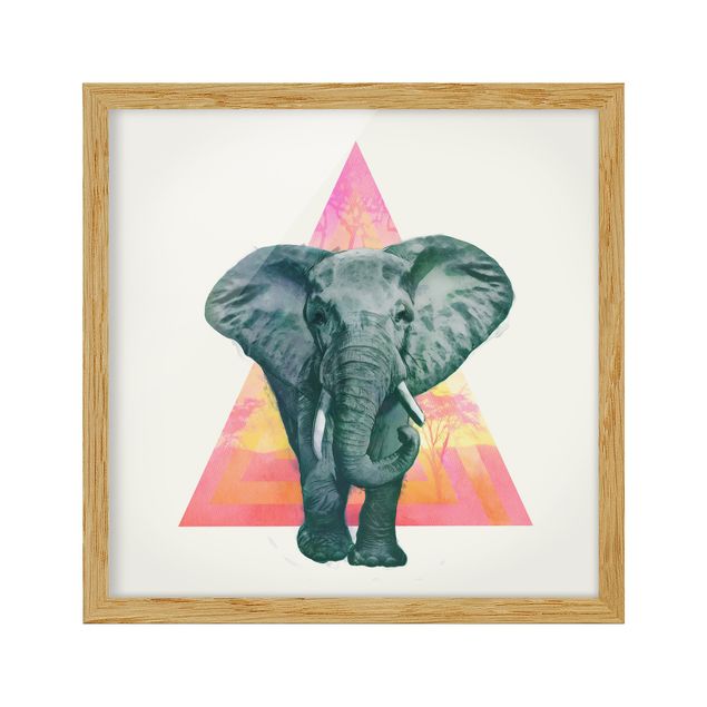 Bild mit Rahmen - Illustration Elefant vor Dreieck Malerei - Quadrat 1:1