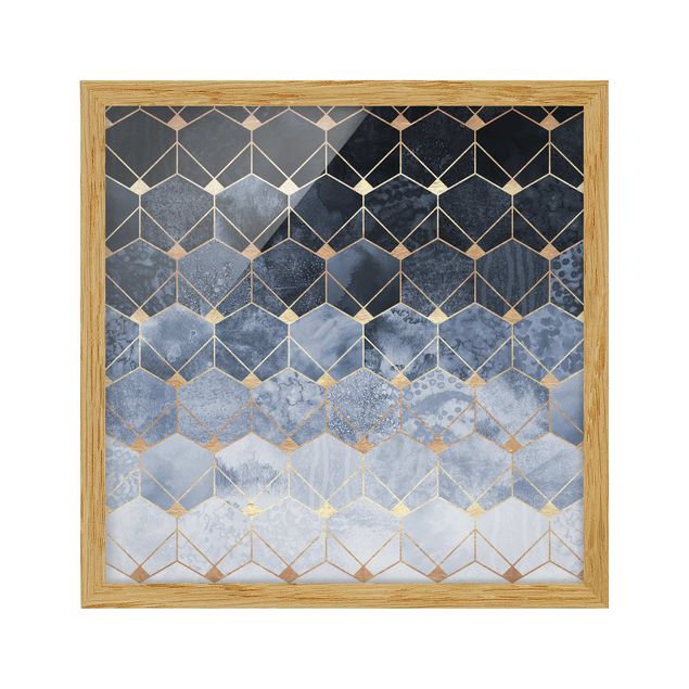 Bild mit Rahmen - Blaue Geometrie goldenes Art Deco - Quadrat 1:1
