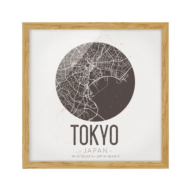 Bild mit Rahmen - Stadtplan Tokyo - Retro - Quadrat 1:1