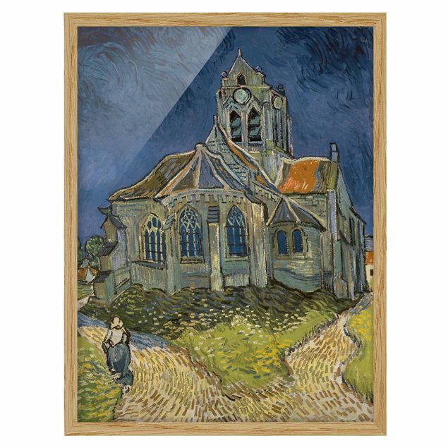 Bild mit Rahmen - Vincent van Gogh - Kirche Auvers-sur-Oise - Hochformat 3:4