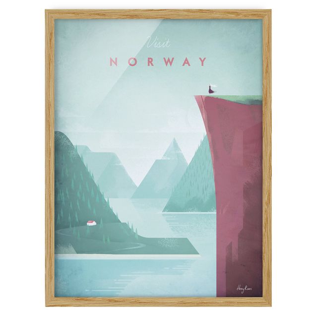 Bild mit Rahmen - Reiseposter - Norwegen - Hochformat 4:3