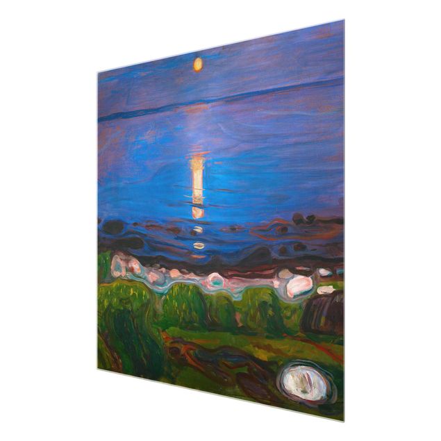 Glasbild - Edvard Munch - Sommernacht am Meeresstrand - Quadrat 1:1