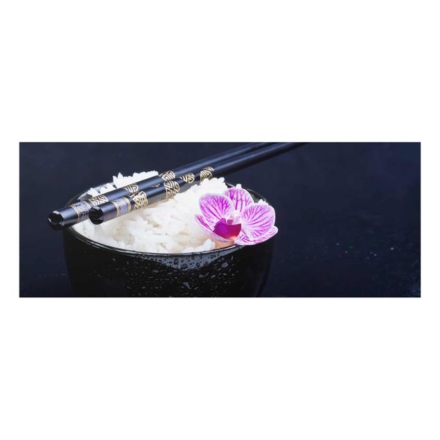 Glasbild - Reisschale mit Orchidee - Panorama