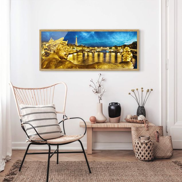 Bild mit Rahmen - Goldenes Paris - Panorama Querformat