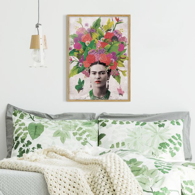 Bild mit Rahmen - Frida Kahlo - Blumenportrait - Hochformat 3:4