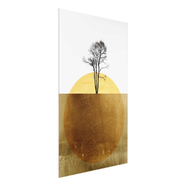 Glasbild - Goldene Sonne mit Baum - Hochformat 3:2