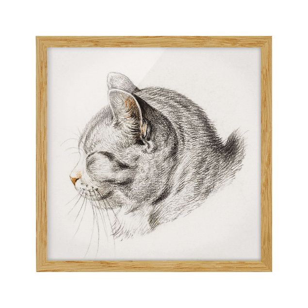 Bild mit Rahmen - Vintage Zeichnung Katze III - Quadrat 1:1