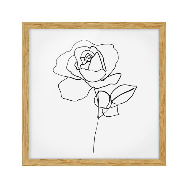 Bild mit Rahmen - Line Art Rose Schwarz Weiß - Quadrat 1:1