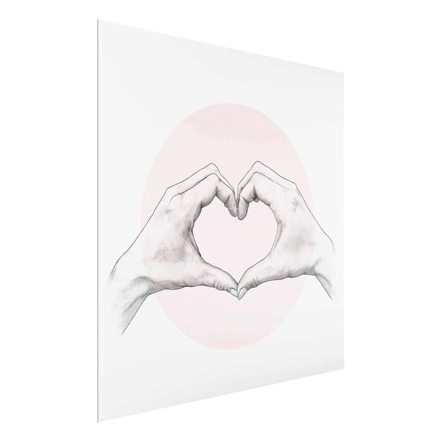 Glasbild - Illustration Herz Hände Kreis Rosa Weiß - Quadrat 1:1