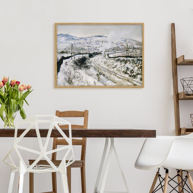 Bild mit Rahmen - Claude Monet - Zug im Schnee - Querformat 3:4