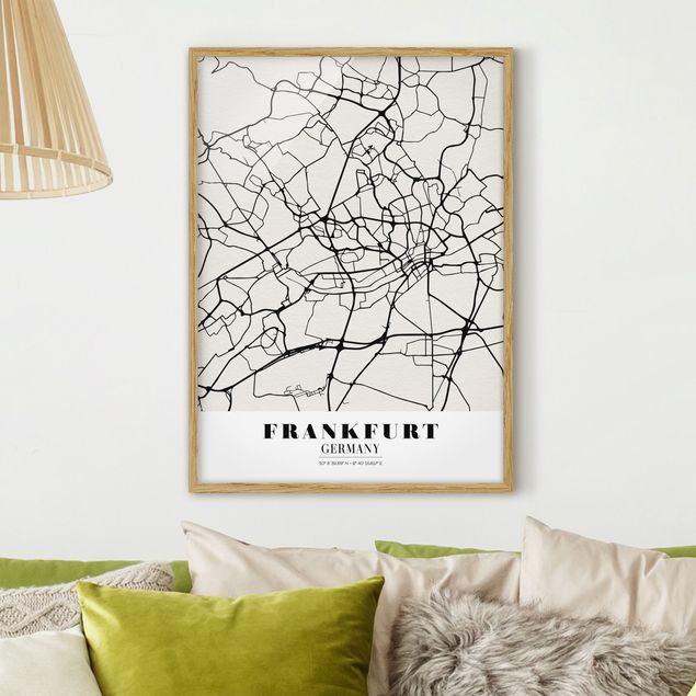 Bild mit Rahmen - Stadtplan Frankfurt - Klassik - Hochformat 3:4