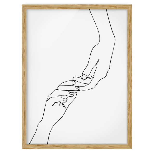 Bild mit Rahmen - Line Art Hände Berührung Schwarz Weiß - Hochformat 4:3