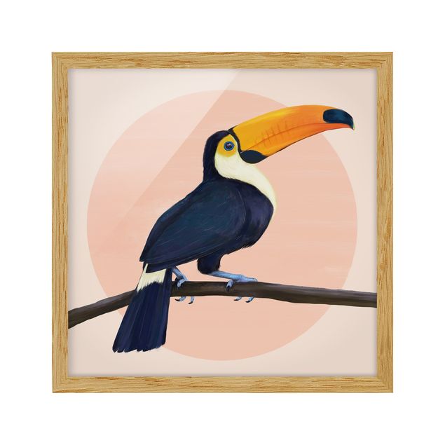 Bild mit Rahmen - Illustration Vogel Tukan Malerei Pastell - Quadrat 1:1