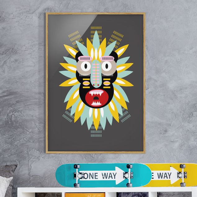 Bild mit Rahmen - Collage Ethno Maske - King Kong - Hochformat 4:3