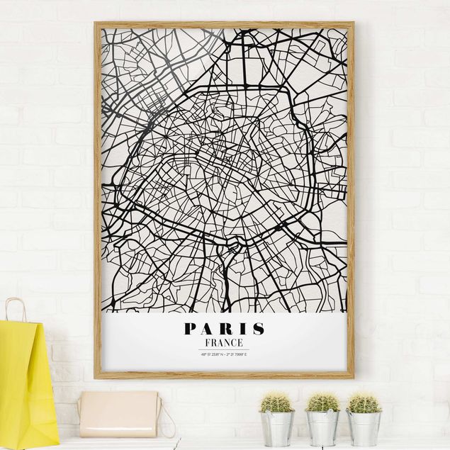 Bild mit Rahmen - Stadtplan Paris - Klassik - Hochformat 3:4
