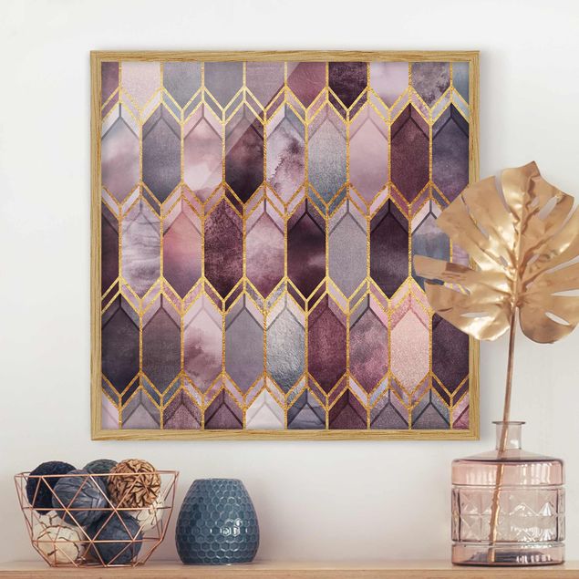 Bild mit Rahmen - Glasmalerei geometrisch Rosé Gold - Quadrat 1:1