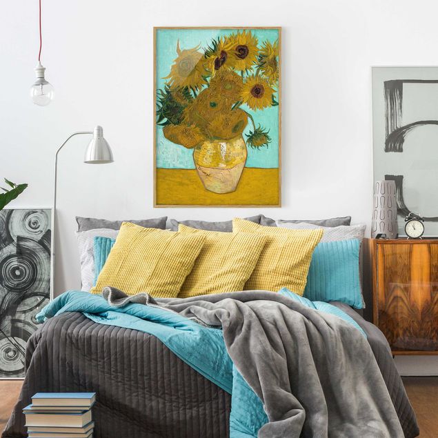 Bild mit Rahmen - Vincent van Gogh - Vase mit Sonnenblumen - Hochformat 3:4