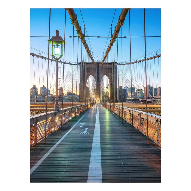 Glasbild - Morgenblick von der Brooklyn Bridge - Hochformat 3:4