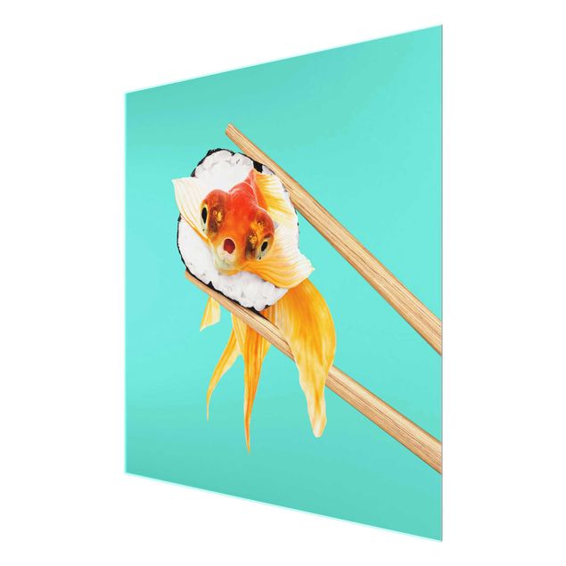 Glasbild - Jonas Loose - Sushi mit Goldfisch - Quadrat 1:1