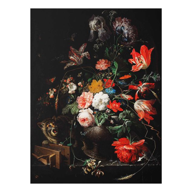 Glasbild - Abraham Mignon - Das umgeworfene Bouquet - Hochformat 4:3