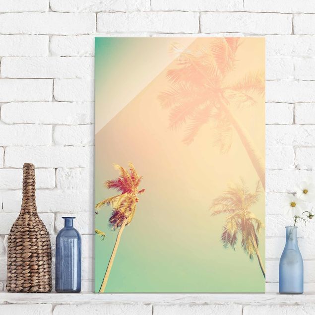 Glas Magnetboard Tropische Pflanzen Palmen bei Sonnenuntergang III