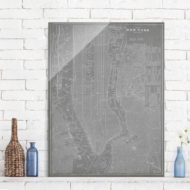 Magnettafel Glas Vintage Stadtplan New York Manhattan