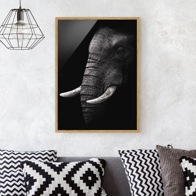 Bild mit Rahmen - Dunkles Elefanten Portrait - Hochformat 4:3