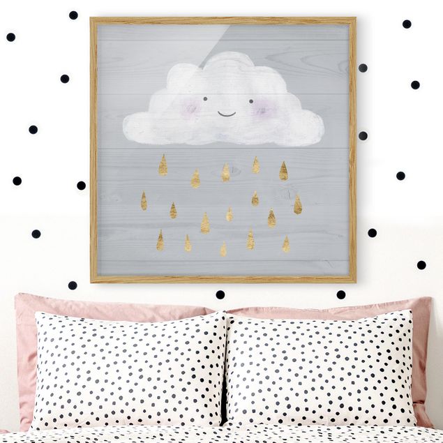 Bild mit Rahmen - Wolke mit goldenen Regentropfen - Quadrat 1:1