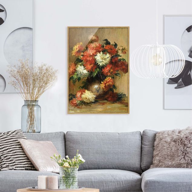 Bild mit Rahmen - Auguste Renoir - Stilleben mit Dahlien - Hochformat 3:4