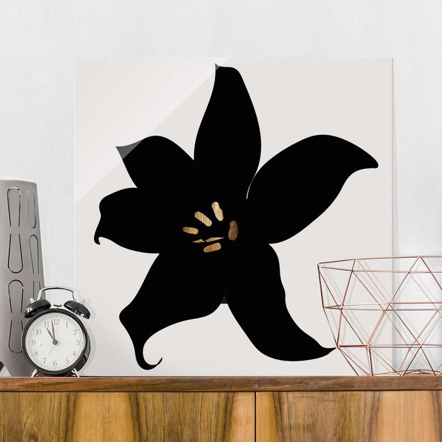 Glas Magnetboard Grafische Pflanzenwelt - Orchidee Schwarz und Gold