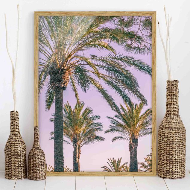 Bild mit Rahmen - Palmen im Sonnenuntergang - Hochformat 4:3