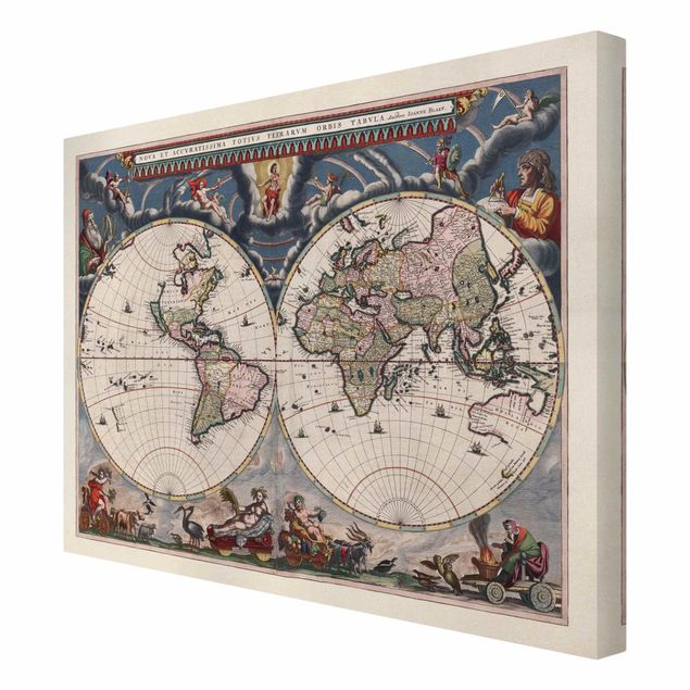 Leinwandbild - Historische Weltkarte Nova et Accuratissima von 1664 - Querformat 3:4