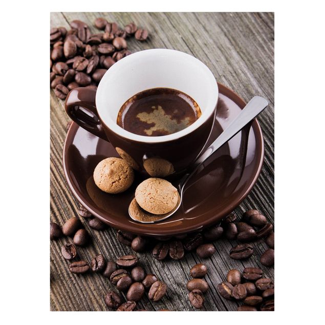 Leinwandbild - Kaffeetasse mit Kaffeebohnen - Hochformat 4:3