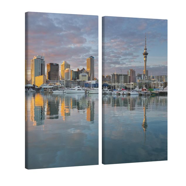Leinwandbild 2-teilig - Auckland Skyline Sonnenuntergang - Hoch 1:2