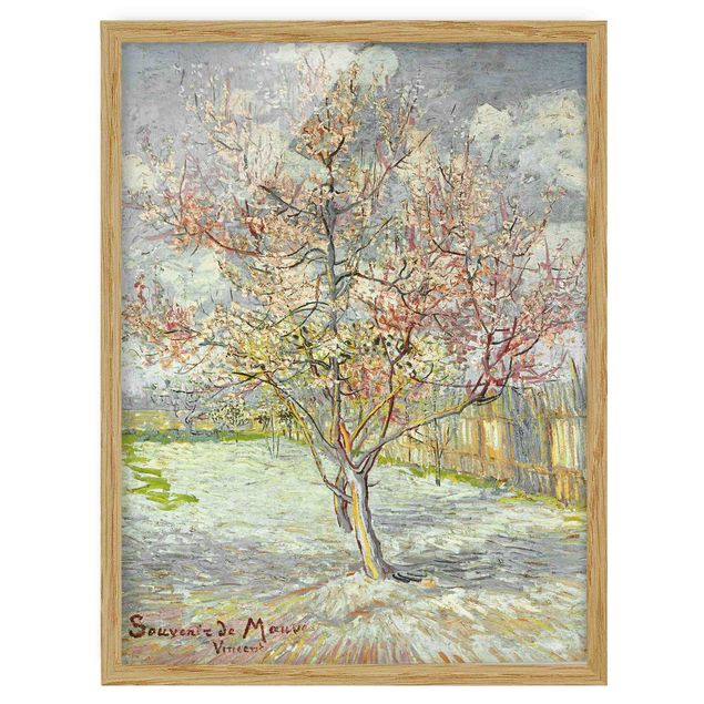 Bild mit Rahmen - Vincent van Gogh - Blühende Pfirsichbäume - Hochformat 3:4