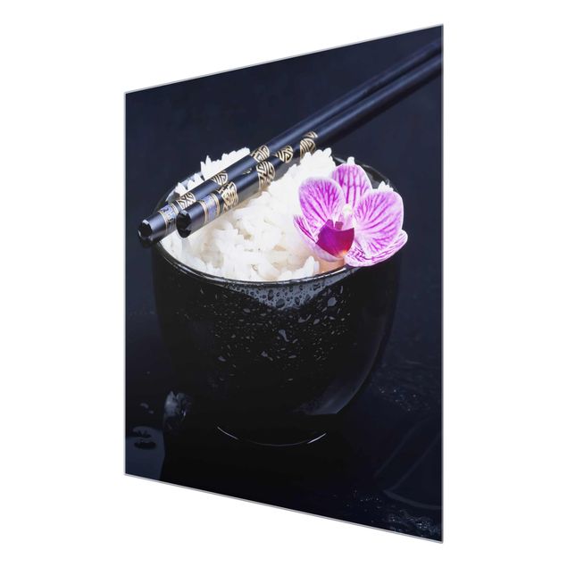 Glasbild - Reisschale mit Orchidee - Quadrat 1:1