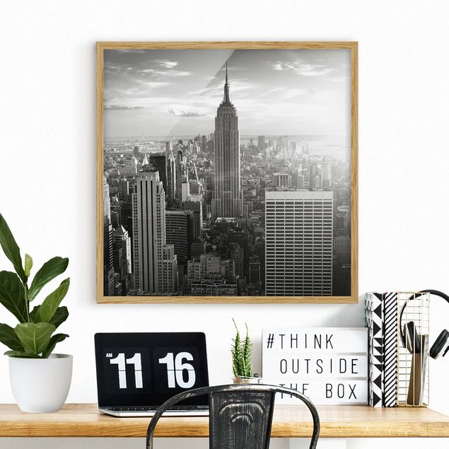 Bild mit Rahmen - Manhattan Skyline - Quadrat 1:1