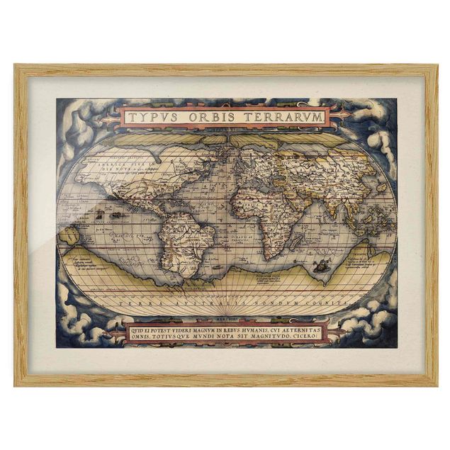 Bild mit Rahmen - Historische Weltkarte Typus Orbis Terrarum - Querformat 3:4
