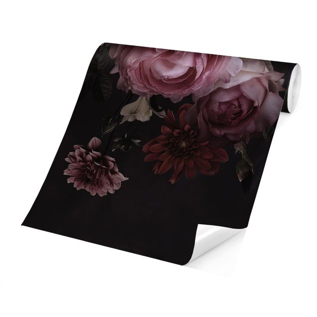 Fototapete - Rosa Blumen auf Schwarz