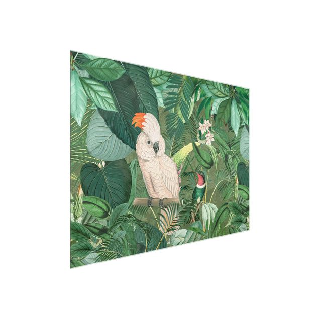 Glasbild - Vintage Collage - Kakadu und Kolibri - Querformat 3:4